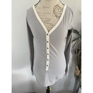 Lemon Gray and White Striped Long Sleeve Top